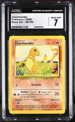 Charmander Base Set Pokemon Card 46/102 CGC 7 NM Near Mint Graded Slab Wotc 1999 - Image 1