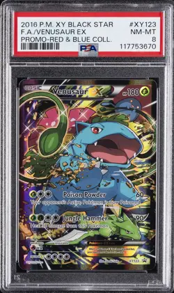 2016 POKEMON XY BLACK STAR PROMO RED & BLUE COLL FULL ART/VENUSAUR EX PSA 8 - Image 1