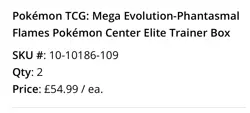 Phantasmal Flames Pokemon Center Elite Trainer Box ETB - PRESALE ORDER CONFIRMED - Image 2