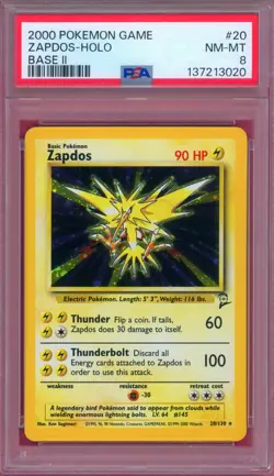 PSA 8 Base Set 2 Zapdos Holo 20/130 Pokemon Card WOTC 1999 - Image 1