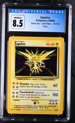 CGC 8.5 NM/MINT+ Zapdos 16/102 Base Set Holo Pokemon Card - Image 1