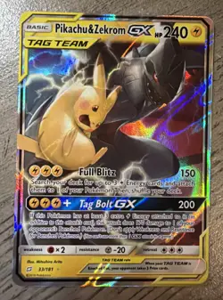 Pokemon TCG Sm: Team Up Pikachu Zekrom GX Ultra Rare Holo Card 33/181 NM - Image 1