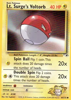 Pokemon Lt. Surge's Voltorb Card 1st Edition 84/132 Gym Heroes - Image 1
