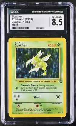 1999 Pokemon Jungle Scyther Holo Rare 10/64 CGC 8.5 Mint - Image 1