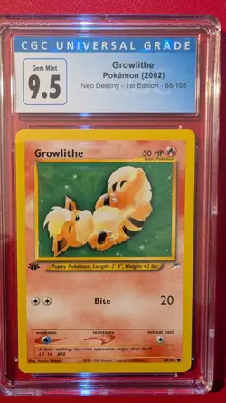 2002 Pokemon TCG Growlithe Neo Destiny 68/105 1st Ed. CGC 10 (Blue Label 9.5) - Image 1