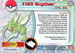 Pokemon #123 Scyther Card Blue Logo Non Holo Topps Rare - Image 2