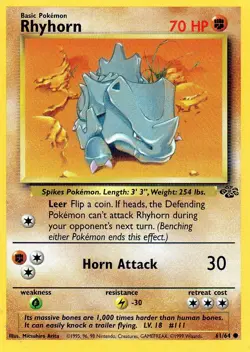 Pokemon Rhyhorn Card Jungle 61/64 1999 - Image 1