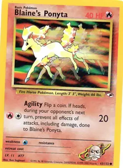 Pokemon Blaine's Ponyta Card 63/132 Gym Heroes 1st Edition - Image 1