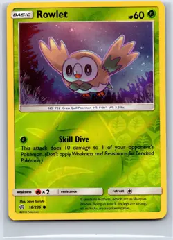 Rowlet 18/236 Common Cosmic Eclipse Pokemon Reverse Holo NM/M 611d-42 - Image 1