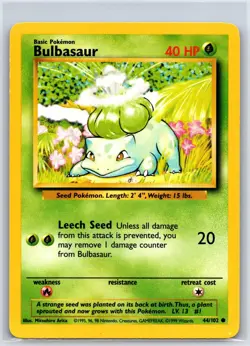 Bulbasaur 44/102 Common Base Set Unlimited Pokemon NM/M 526c-9 - Image 1