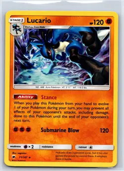 Lucario 71/147 Holo Rare Burning Shadows Pokemon Holo NM/M 527-12 - Image 1