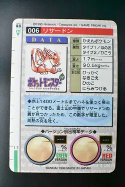 Charizard File No. 006 Carddass Vending Red 1996 Prism Pokemon Card - Image 5