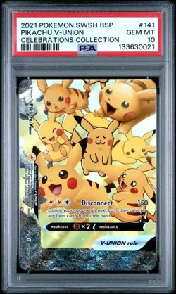 2021 POKEMON PIKACHU SWSH #141 BLACK STAR PROMO CELEBRATIONS COLL V-UNION PSA 10 - Image 1
