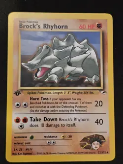 Pokemon TCG Brock's Ryhorn 22 Gym Heroes 1st Ed LP Great Condition - Image 1