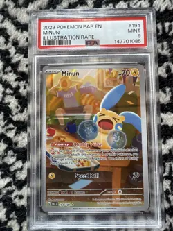2023 Pokemon Paradox Rift Minun #194 Scarlet Violet Illustration Rare PSA 9 Mint - Image 1