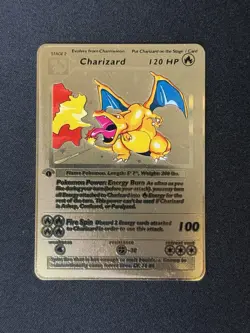 Pokemon Charizard Metal Card 120 HP 100 Attack Collectible Standard Size - Image 1