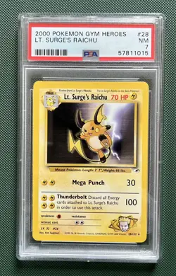 2000 POKEMON GYM HEROES #28 LT. SURGE'S RAICHU PSA 7 - Image 1