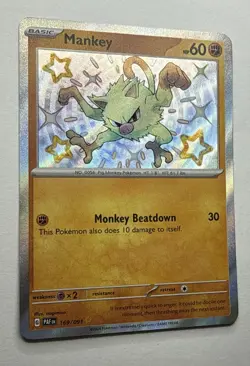 Mankey Pokemon Paldean Fates 169/091 Shiny Holo Rare Near Mint - Image 2