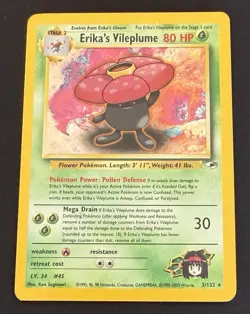 Erika's Vileplume Gym Heroes 5/132 Holo Rare Unlimited Pokemon TCG WOTC LP - Image 1