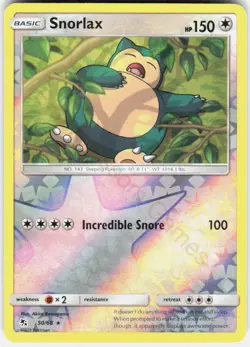 Snorlax 50/68 Rare Hidden Fates Pokemon Reverse Holo Near Mint - Image 1