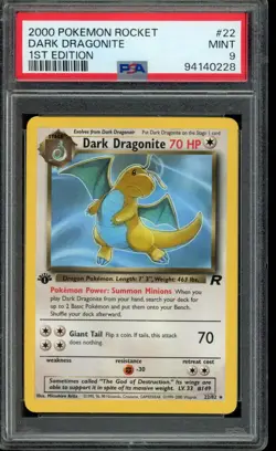 2000 Pokemon Team Rocket 1st Edition #22 Dark Dragonite PSA 9 - Image 1
