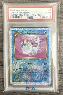 2002 POKEMON LEGENDARY COLLECTION #9 DARK VAPOREON-REVERSE FOIL PSA 9 POP 249 - Image 3
