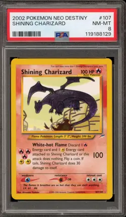 Pokemon Shining Charizard Neo Destiny Unlimited Holo Secret Rare #107 PSA 8 - Image 1
