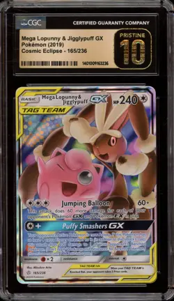 Pokemon Mega Lopunny & Jigglypuff GX Cosmic Eclipse Holo #165 CGC 10 Pristine - Image 1