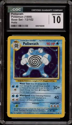 Pokemon Poliwrath Base Set Unlimited Holo Rare #13 CGC 10 Gem Mint - Image 1