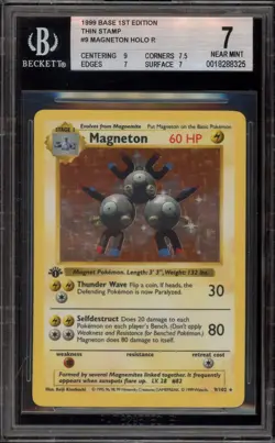 Pokemon Magneton Base Set Shadowless 1st Edition Holo Rare #9 Thin Stamp BGS 7 - Image 1