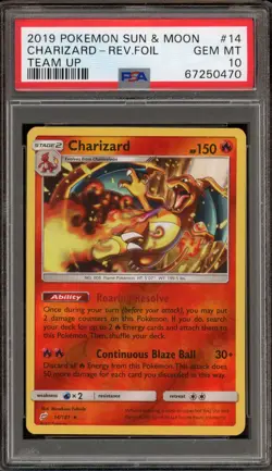 Pokemon Charizard Team Up Reverse Holo Rare #14 PSA 10 Gem Mint - Image 1