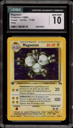 Pokemon Magneton Fossil 1st Edition Holo Rare #11 CGC 10 Gem Mint - Image 1