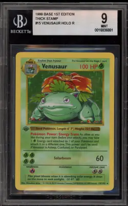 Pokemon Venusaur Base Set Shadowless 1st Edition Holo Rare #15 Thick Stamp BGS 9 - Image 1