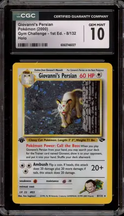 Pokemon Giovanni's Persian Gym Challenge 1st Edition Holo Rare #8 CGC 10 - Image 1