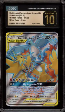 Pokemon Moltres & Zapdos & Articuno GX Hidden Fates Full Art #66 CGC 10 Pristine - Image 1