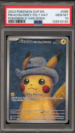 Pokemon Pikachu with Grey Felt Hat Van Gogh Full Art Promo SVP EN 085 PSA 10 - Image 1