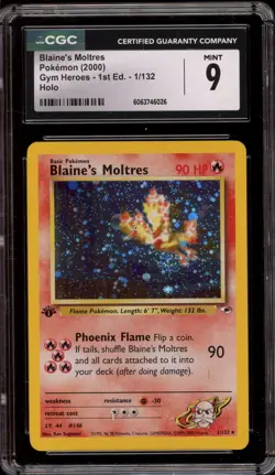 Pokemon Blaine's Moltres Gym Heroes 1st Edition Holo Rare #1 CGC 9 Mint - Image 1