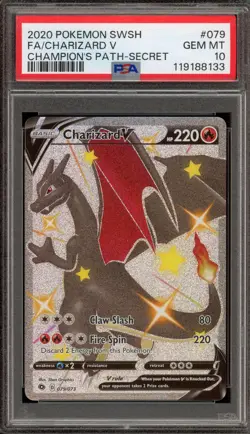 Pokemon Charizard V Champion's Path Secret Rare Full Art #079 PSA 10 Gem Mint - Image 1