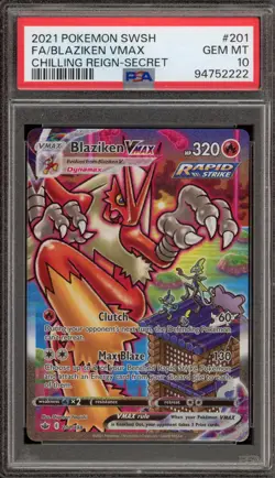 Pokemon Blaziken VMAX Chilling Reign Secret Rare Full Alt Art #201 PSA 10 - Image 1