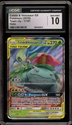 Pokemon Celebi & Venusaur GX Team Up Holo Ultra Rare #1 CGC 10 Gem Mint - Image 1