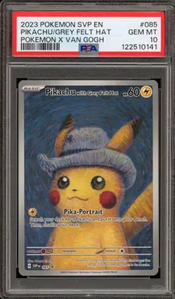 Pokemon Pikachu with Grey Felt Hat Van Gogh Full Art Promo SVP EN 085 PSA 10 - Image 1