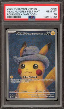 Pokemon Pikachu with Grey Felt Hat Van Gogh Full Art Promo SVP EN 085 PSA 10 - Image 1
