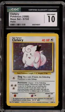 Pokemon Clefairy Base Set Unlimited Holo Rare #5 CGC 10 Gem Mint - Image 1