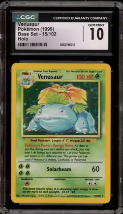 Pokemon Venusaur Base Set Unlimited Holo Rare #15 CGC 10 Gem Mint - Image 1