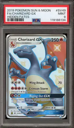 Pokemon Charizard GX Hidden Fates Full Art #SV49 PSA 9 Mint - Image 1