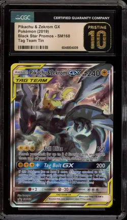 Pokemon Pikachu & Zekrom GX Tag Team Tin Full Art Promo SM168 CGC 10 Pristine - Image 1