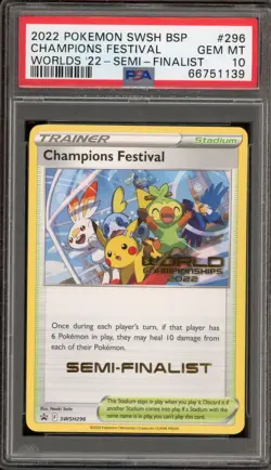 Pokemon Champions Festival '22 World Champs. SEMI-FINALIST Promo SWSH296 PSA 10 - Image 1