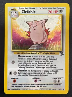 Clefable 5/130 Holo Rare WotC Card Pokemon Base Set 2 - Image 1