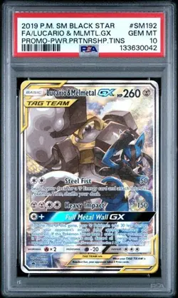2019 POKEMON SM BLACK STAR PROMO #SM192 FULL ART/LUCARIO & MELMETAL GX PSA 10 - Image 1