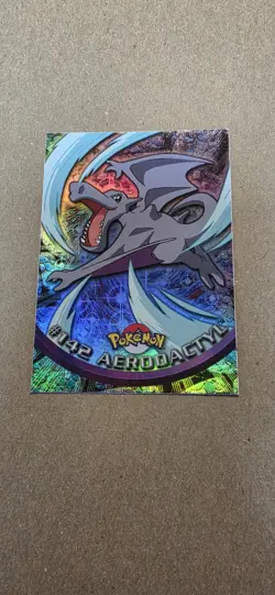 Aerodactyl #142 Topps TV Animation Edition Rainbow Foil Blue Logo Pokemon Car - Image 1